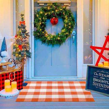 Imagem de Tapete ao ar livre WAYYE Buffalo Plaid xadrez 70x110cm laranja