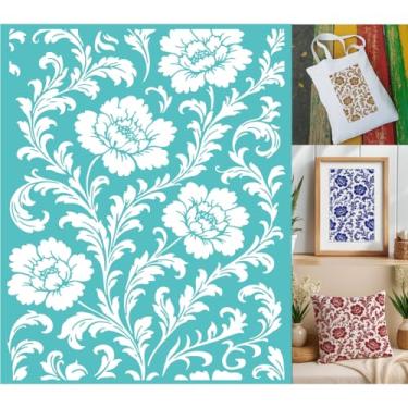 Imagem de GOMAKERER 2 folhas de estêncil de serigrafia, modelos de estênceis de impressão de flores, tela de seda autoadesiva reutilizável para pintura na parede, madeira, camiseta, tecido, decoração de