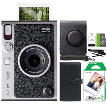 Imagem de FUJIFILM Câmera Instax Mini EVO híbrida instantânea preta + filme Fuji Instax 20 folhas + capa personalizada e álbum 32 GB cartão de memória micro SD pacote de acessórios