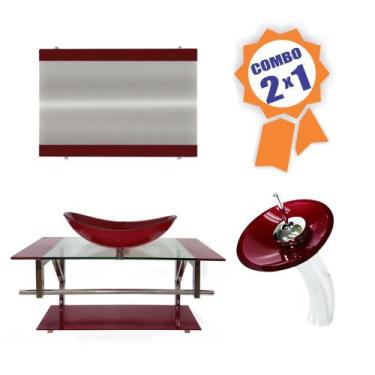 Imagem de Combo 2 em 1 - Gabinete 90cm Romênia + Torneira Ibiza - EKASA, Vermelh