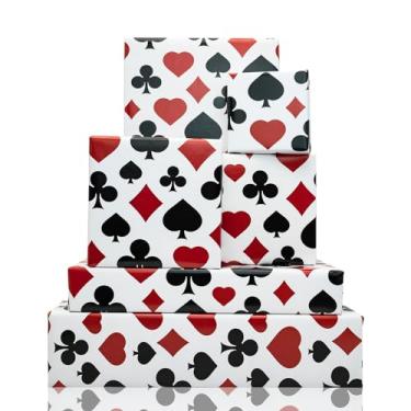 Imagem de Vnaaem Papel de embrulho para cassino, 6 peças, preto, vermelho, pôquer, embrulho, presente para meninos, homens, mulheres, aniversário, feriado, festa temática de Las Vegas, 40 x 70 cm
