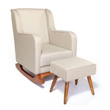Imagem de Cadeira Poltrona De Amamentação E Balanço C/ Puff Linho Bege - Lahome Decor