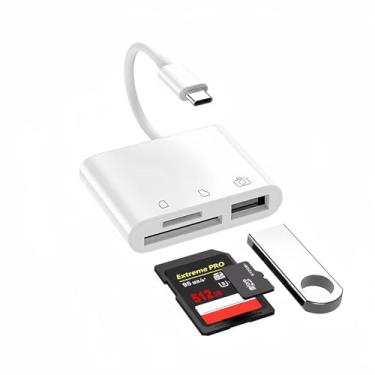 Imagem de Leitor de cartão USB C para SD para iPhone 15/iPad/Mac/Laptop, adaptador de cartão de memória USB-C 3 em 1 com porta USB, adaptador micro SD/SD tipo C para iPad Pro/MacBook/Samsung Galaxy/Google Pixel