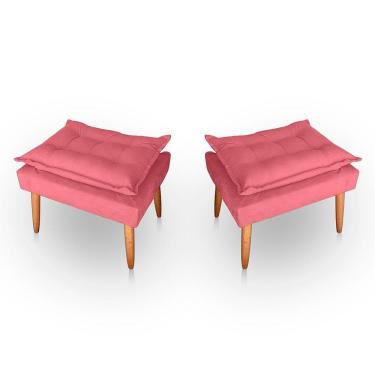 Imagem de Kit 02 Puff Para Sala E Quarto Madeira Decorativo Opala Suede Rosa