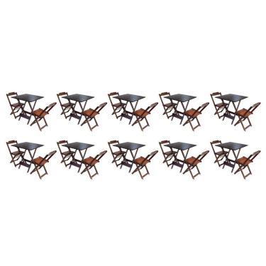 Imagem de Kit 10 Jogos De Mesa Dobravel Com 2 Cadeiras De Madeira 70x70 Ideal Para Bar E Restaurante - Imbuia