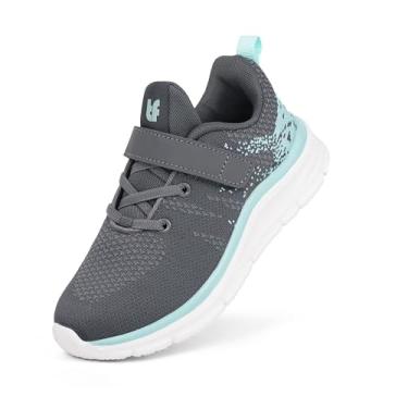 Imagem de Tobfis Tênis esportivo de corrida com alça de suporte de arco para meninos e meninas e crianças, respirável para caminhada escolar, melhor para pés chatos (bebês/crianças grandes), Cinza e verde, 13