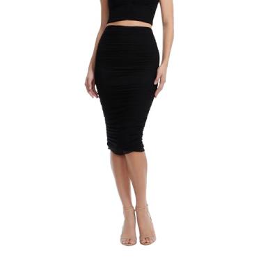 Imagem de Dress the Population Saia feminina Love Mesh, Midi, Bodycon, decote coração, preta, PP