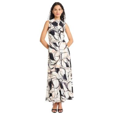 Imagem de Maggy London Vestido longo feminino de gola alta sem mangas evasê - Vestidos elegantes para convidados de casamento, Marfim/Mocha, 46