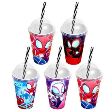 Imagem de Kit 5 Copos Spider-Man Aranha Lembrancinha Festa Infantil - Plasútil, 