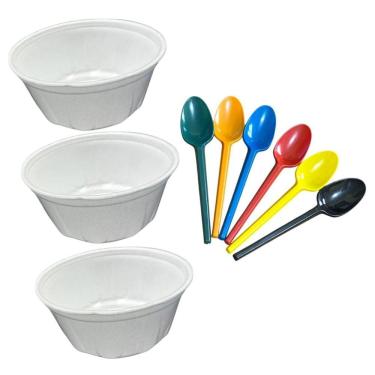 Imagem de Kit 200 Cumbucas Isopor + 200 Colheres Para Sorvete Açaí