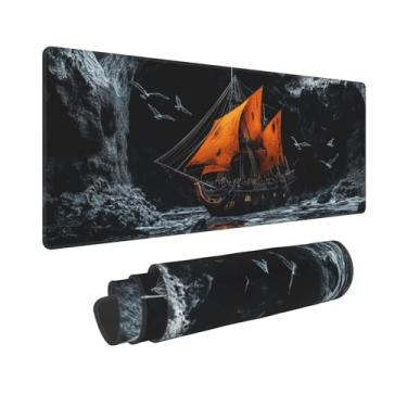 Imagem de Tapete de mesa de navio pirata grande para jogos, mouse pad estendido de navio pirata, grande para laptop, computador, mouse para decoração de mesa de escritório, 80 x 30 cm