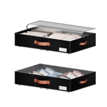 Imagem de Leatherspaces Armazenamento sob a cama com rodas, caixas de armazenamento de perfil baixo de 14 cm de altura, recipientes de armazenamento de sapatos sob a cama, gavetas de armazenamento embaixo da