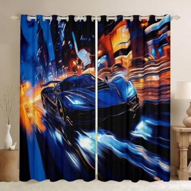 Imagem de Erosebridal Cortinas de janela de carro de corrida para meninos, cortinas de carros de corrida azul marinho para crianças, meninos, decoração de jogos de esportes radicais legais para decoração de