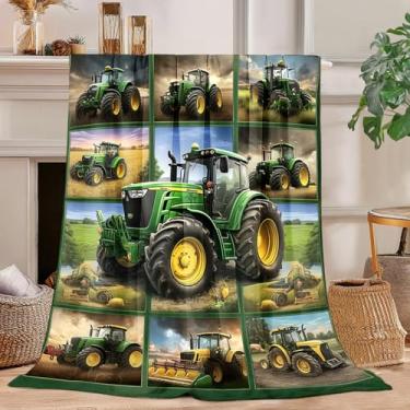 Imagem de Cobertor de trator cobertor de lã de pelúcia super macio, presentes para meninos, meninas, homens, mulheres, amantes, adultos, coisas para sofá, cama, decoração de quarto 101 x 127 cm