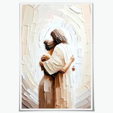Imagem de Jesus Embracing Woman Canvas Wall Art Safe in His Arms Picture Christian Painting Print Poster Decoração de parede para igreja, casa, sala de estar, quarto, jantar, escritório, sala de oração