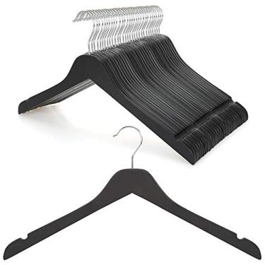 Imagem de TOPIA HANGER Cabides pretos de madeira, pacote com 30, cabide fino de 0,7 cm de espessura, com design plano e entalhes suaves, cabides leves que economizam espaço para camisa, casaco, camisola-CT31B