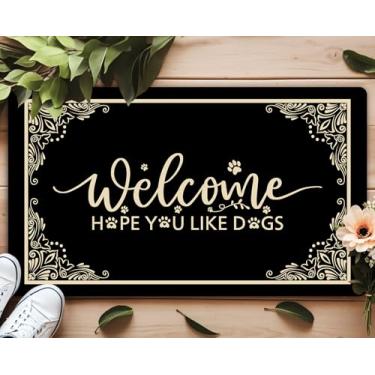 Imagem de YSYTMAT Tapete de porta engraçado Welcome Hope You Like Dogs Capacho personalizado com traseira de borracha antiderrapante (76 cm x 43 cm) Tapetes de área de decoração de casa para o caminho de