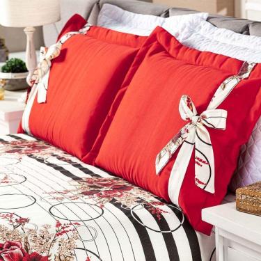 Imagem de Cobre Leito Isabela Casal 3 Pecas - Floral Vermelho-preto