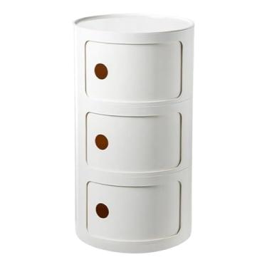 Imagem de Armário de armazenamento multifuncional, mesa de cabeceira com portas de correr, mesa de cabeceira redonda com gavetas, adequado para sala de estar e quarto, espaço pequeno (tamanho: 3 camadas, cor