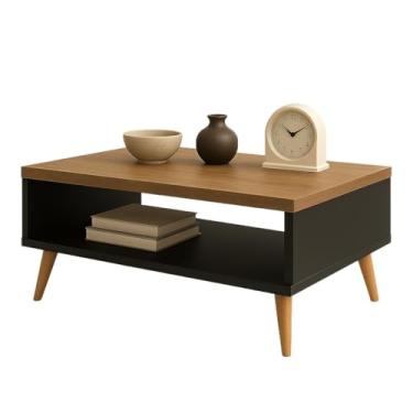 Imagem de Mesa de Centro Retrô com Nicho – Pés Palito em Madeira Maciça | 65cm(Solanum Corpo Preto)