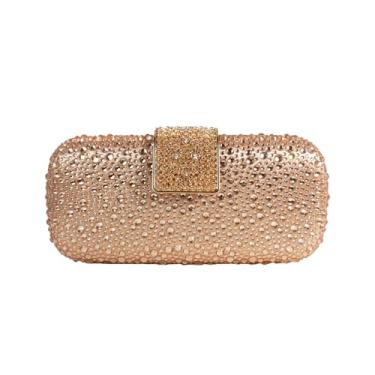 Imagem de TYQVRVZ Bolsa feminina retrô de strass para noite com corrente de cristal e glitter para festa, coquetel, formatura, Champanhe