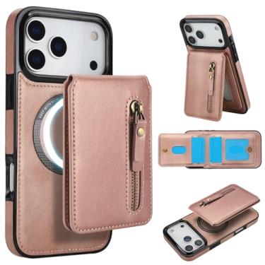 Imagem de DMaos Capa para iPhone 17 Pro Max com capa separável para cartão, compatível com Magsafe, suporte de cartão de identificação de couro PU, clássico para iPhone17 Pro Max 2025 de 6,9 polegadas - rosa