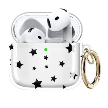Imagem de Capa compatível com AirPods 4ª geração 2024, carregamento sem fio, à prova de choque, TPU macio, transparente, amarelamento reduzido para AirPods 4, capas com chaveiro dourado (estrela fofa)
