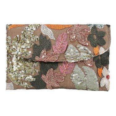 Imagem de Bolsa feminina floral bordada com lantejoulas envelope azul com contas de verão festa de eventos noturnos de casamento, Verde