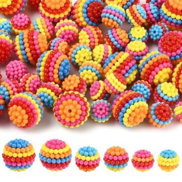 Imagem de MakemadeDIY 60 peças de contas Bayberry para fazer pulseiras 10 mm bola de discoteca redonda colorida solta contas de plástico ABS suprimentos de artesanato para decoração de casa joias colares