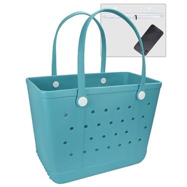 Imagem de Urvczza Bolsa de praia de borracha, bolsa feminina à prova d'água, para viagens, piscinas e academias, Azul-celeste, X-Large, Bolsa de praia à prova d'água