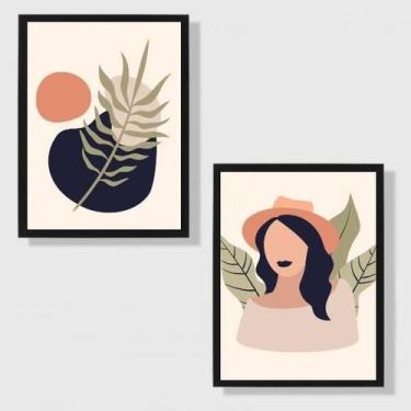Imagem de Kit 2 Quadros Figurativos Mulher Com Folhagem 45X34 Preta - Quadros On