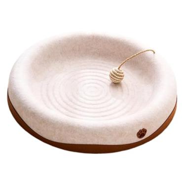 Imagem de Fxzqgnh Tapete Arranhador de Feltro para Gatos, Estilo Lounge, Protetor de Móveis Reversível para Verão E Inverno, Multiuso, com área de Brincadeira com Bolin, Branco Redondo