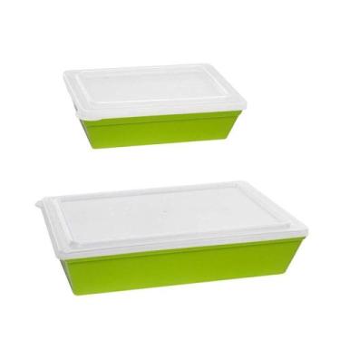 Imagem de Kit Travessa Stillo Com Tampa Vemplast 2 Peças Verde