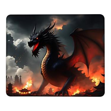 Imagem de Tapete de mouse quadrado com borda costurada, pano lavável de dragão demoníaco de fantasia. Mouse pad de computador com base de borracha antiderrapante, mouse pad para computadores, laptop, mouse 24 x