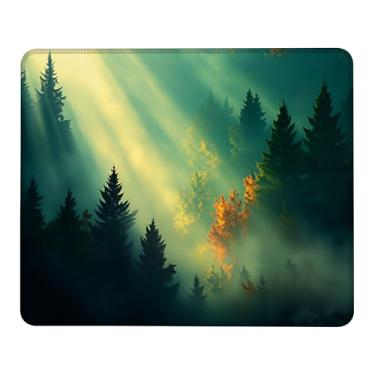 Imagem de Tapete de mouse Sunshine Misty Forest, mouse pads pequenos com borda costurada, base de borracha antiderrapante lavável, tapete de proteção de mesa para laptop, casa, escritório, trabalho, 24 x 19 cm