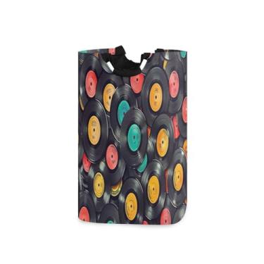 Imagem de Blueangle Cesta de roupa suja dobrável para discos de vinil com alças – Saco de cesto de roupa dobrável à prova d'água | Solução de armazenamento de roupas que economiza espaço para dormitório