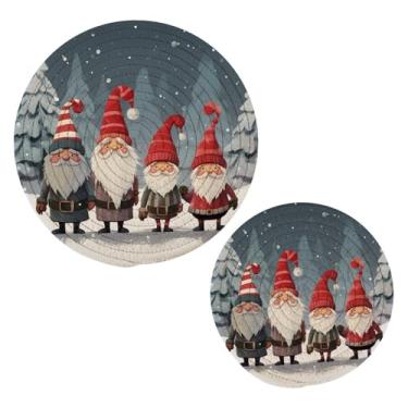 Imagem de Blueangle 2 peças de suporte de panela de gnomo de Natal - conjunto de pegadores de panela de tecido redondo - almofadas quentes trançadas de algodão - porta-copos - tapetes de mesa para cozinhar e