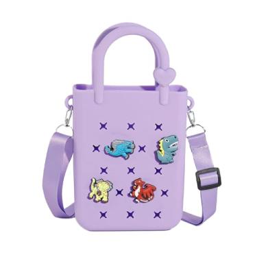 Imagem de Bolsa de silicone infantil – Mini bolsa de praia com alça ajustável, bolsa DIY para crianças, Roxa