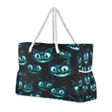 Imagem de ATTX Bolsa de praia azul neon olho de gato para mulheres - bolsas de praia grandes com zíper à prova d'água à prova de areia bolsa de natação bolsa grande #588