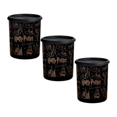 Imagem de Kit 3 Potes Tupperware Instantânea Mágica Harry Potter Hogwarts Preto 