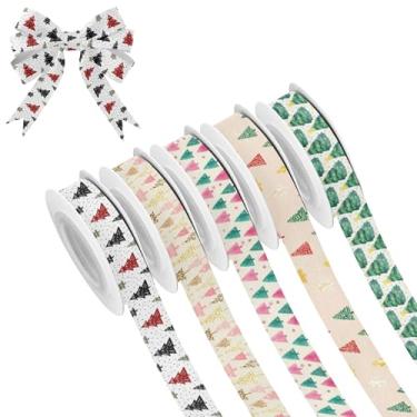 Imagem de SEHANY 5 rolos de fita de Natal 0,59 polegadas 5 jardas fitas de tecido de árvore de Natal fitas de cetim festivas fitas decorativas de Natal para embrulho de presente faça você mesmo artesanato
