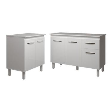 Imagem de Balcão Para Microondas Ou Forno Branco E Armário Aline 118 Cm Cozinha Gabinete Branco Com Tampo Tampão Branco