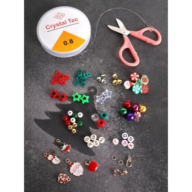 Imagem de 500 contas de Natal para pulseiras, kit de contas coloridas com flocos de neve de árvore de Natal, presentes variados de contas vermelhas e verdes para fazer joias DIY