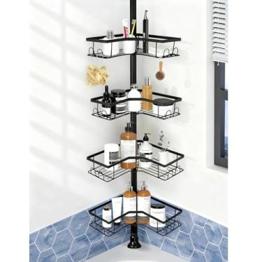 Imagem de Unokit Suporte de chuveiro de canto - Prateleiras organizadoras de banheiro estáveis de 4 camadas à prova de ferrugem para armazenamento de xampu de banheira, altura ajustável, sem perfuração