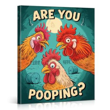 Imagem de Impressão de arte de parede de galinha de galinha com estampa de galo você está cocô imagem animal banheiro decoração de parede para banheiro, banheiro, tela emoldurada 20 x 25 cm