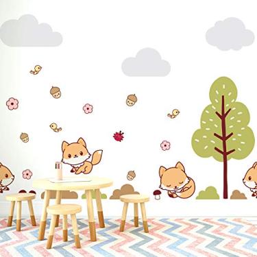 Imagem de Adesivo de Parede Árvore e Raposinha Infantil 150x250cm