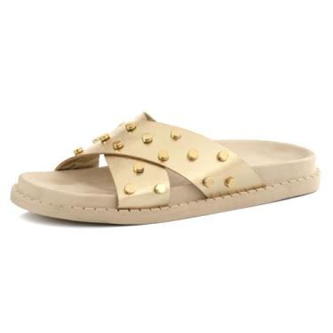 Imagem de Sandalia Papete Feminina Plataforma Flat Flatform Enfeite Metal Brilho Metalizado (Dourado, BR, Adulto, Numérico, 37)