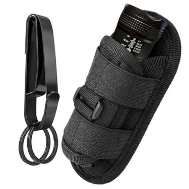 Imagem de Coldre de bolsa para lanterna tática, estojo de transporte com clipe giratório para lanterna com suporte de chave para cinto de segurança policial (preto 1 conjunto)