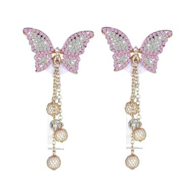 Imagem de 2 peças de molinete retrátil de strass borboleta rosa cristal, suporte de crachá de enfermeira de diamante brilhante com clipe de jacaré giratório, crachá de identificação e suprimentos acessórios