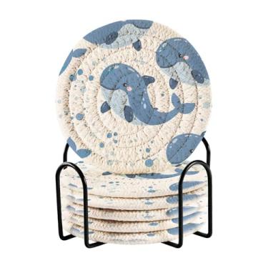 Imagem de Qilmy Conjunto de 6 peças de porta-copos de baleia ou porta-copos de bar para bebidas, porta-copos de fazenda ou porta-copos de mesa rústicos, porta-copos modernos de algodão para o Natal1639